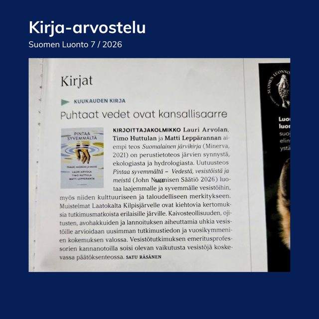 Kirja-arvostelu Pintaa syvemmältä -kirjasta Suomen Luonto -lehdessä 7/2026
