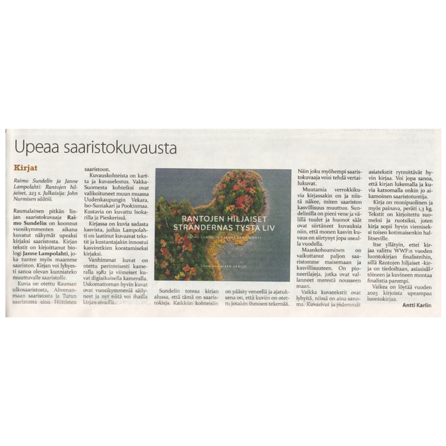 Rantojen hiljaiset, kirja-arvostelu, Vakka-Suomen Sanomat 20.1.2026