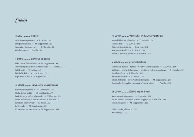 Pintaa syvemmältä -kirjan sisällysluettelo