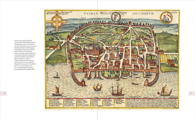 Gotlannin Visby kuvattuna vanhaan karttaan.