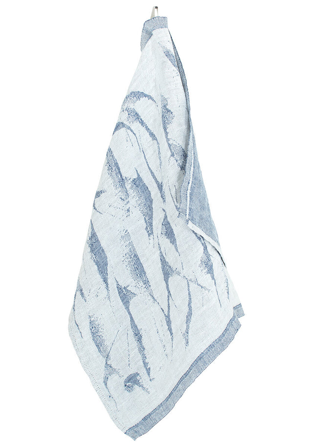 Pellavainen käsipyyhe on myös mainio keittiöpyyhe. Kuvassa tuotteen todellinen väri: pellava-sininen.